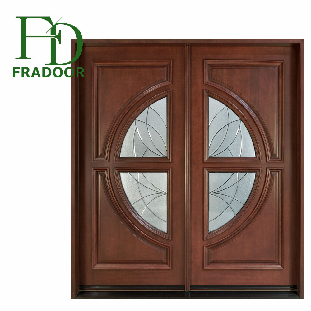 Luxury Prehung Double Swing Exterior Mahogany Solid Wooden Door