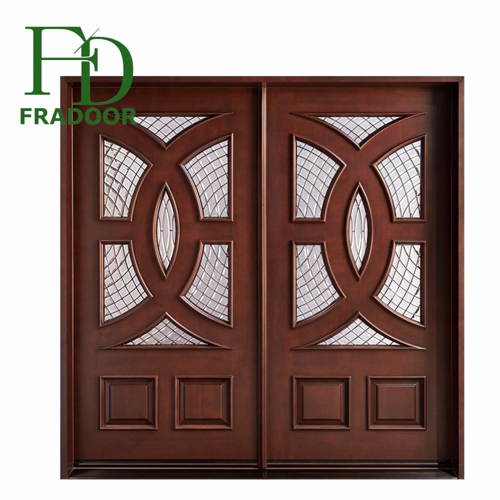 Luxury Prehung Double Swing Exterior Mahogany Solid Wooden Door