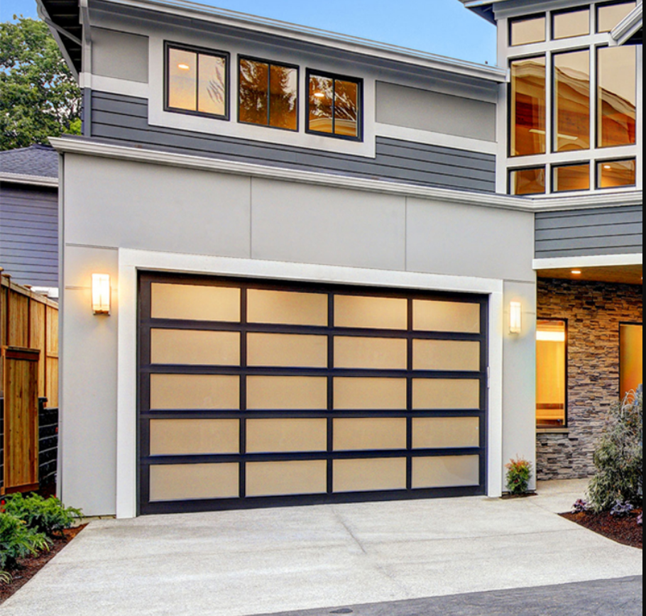 16 x 8 sectional garage door black aluminium with frost glass garage door