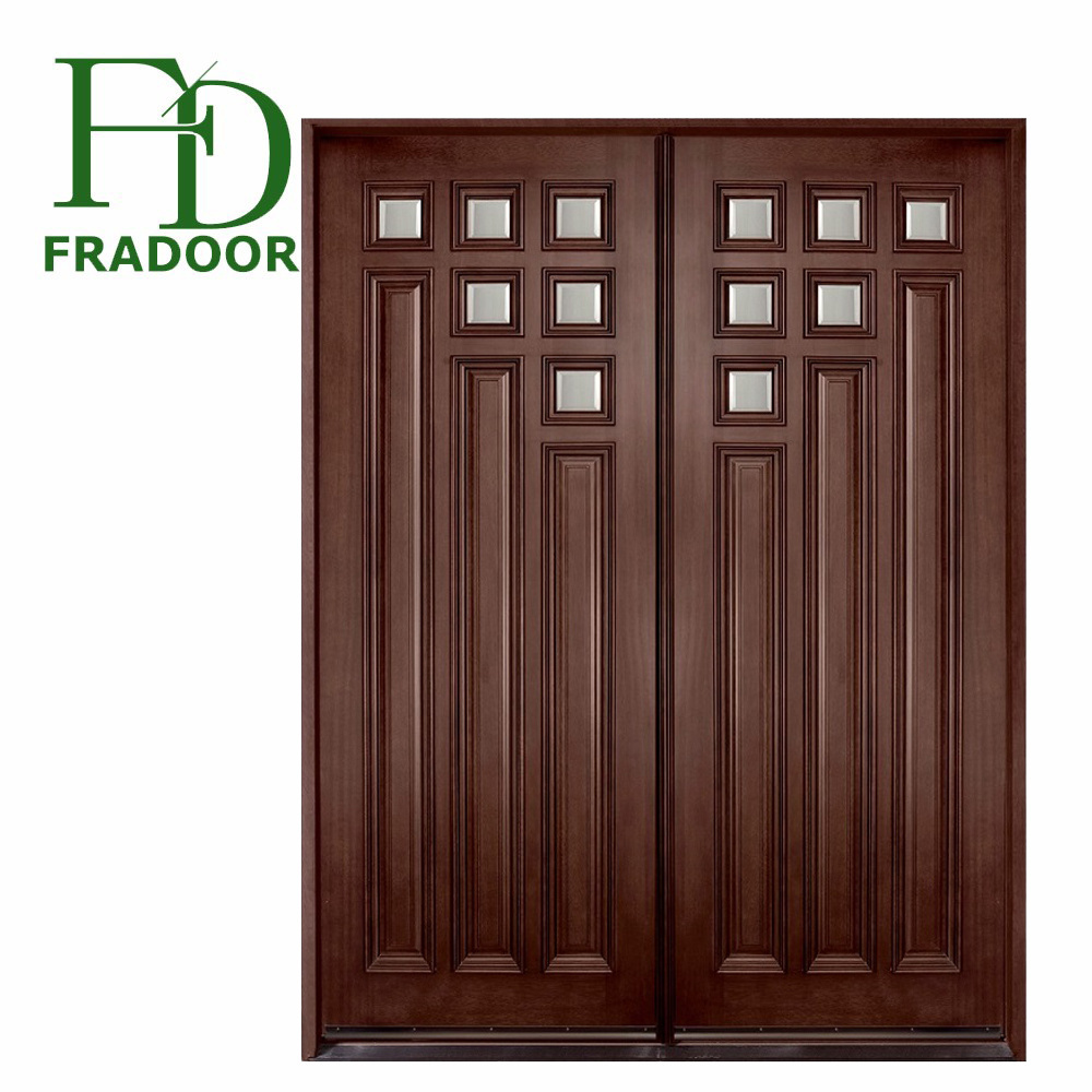 Luxury Prehung Double Swing Exterior Mahogany Solid Wooden Door