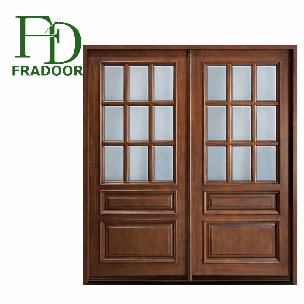 Luxury Prehung Double Swing Exterior Mahogany Solid Wooden Door