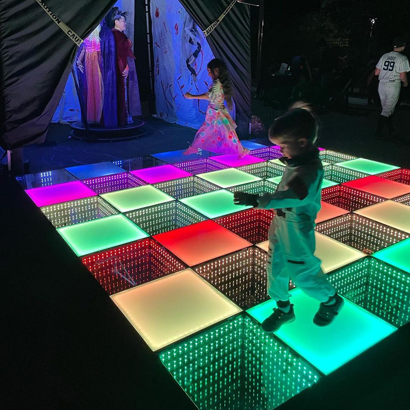 portable magnet 3d infinity mirror led dance floor/led floor tiles sensor/light up floor mat