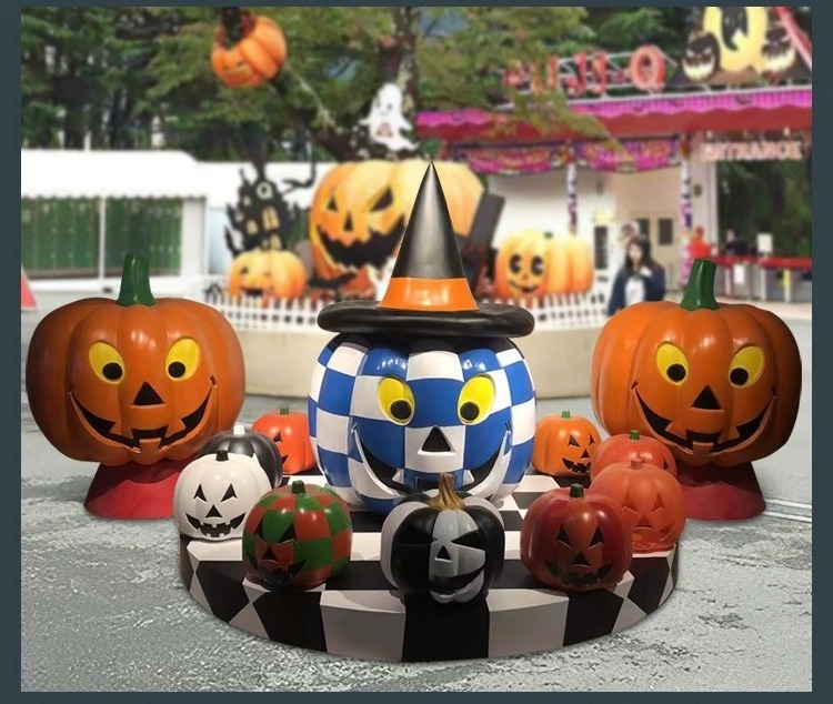 Support customize Halloween Theme Venue Background Decoration fiberglass Halloween Props Horror Pumpkin