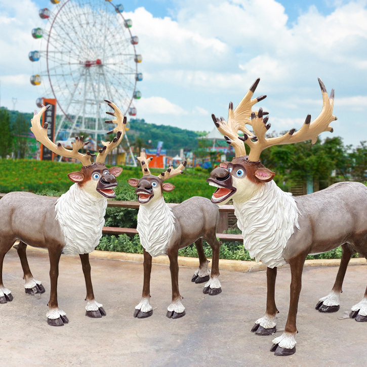 Outdoor large life size resin anime figure cartoon deer sculpture fiberglass resin reindeer statue for Christmas decoration