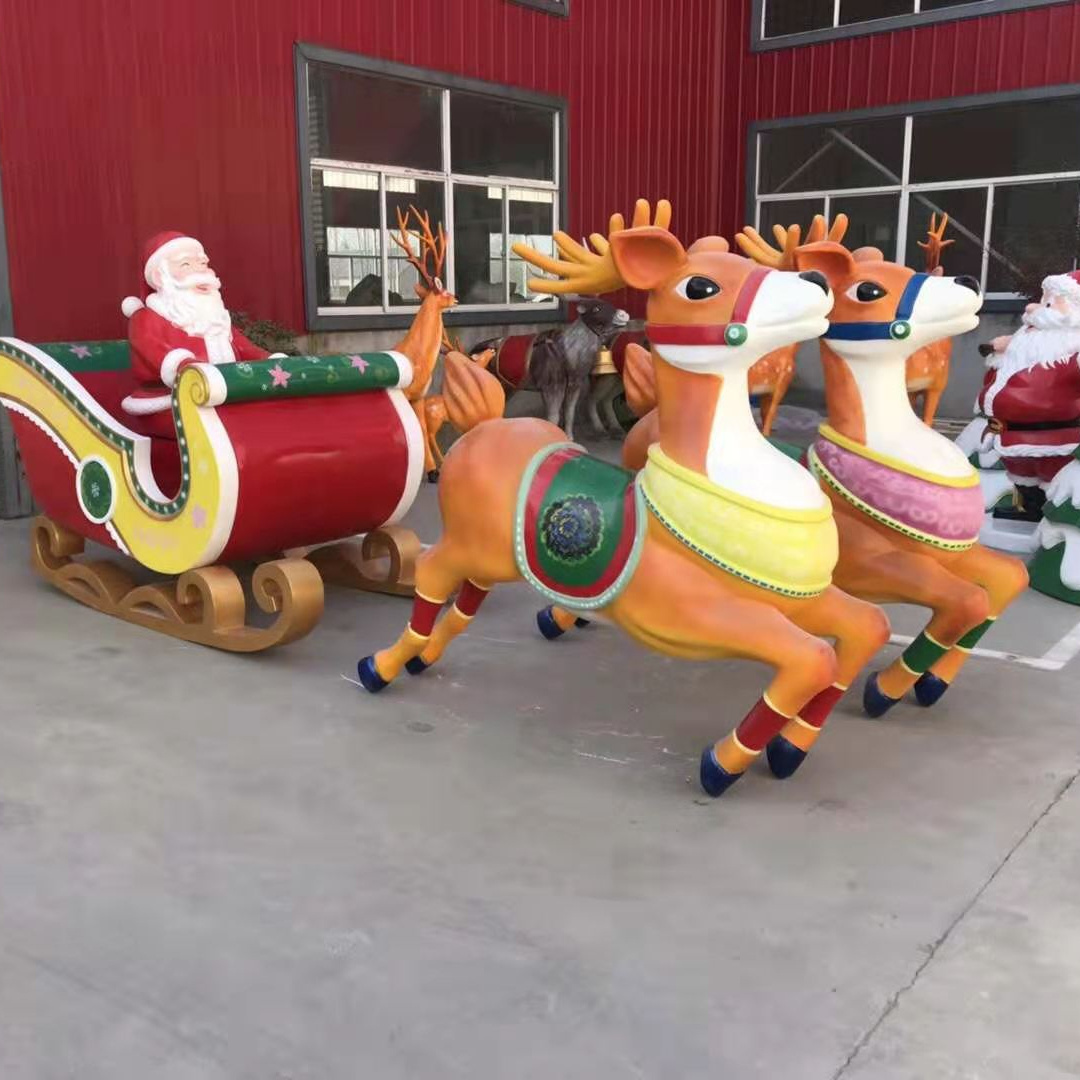 2020 newest outdoor large fiberglass park garden 3D light reindeer family  life size Santa  and sleigh statue for sale