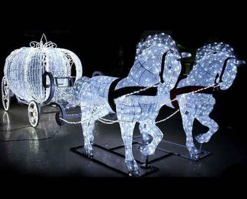 2021 Hot Sale Outdoor White Lighted Cinderella Pumpkin Horse Carriage For Christmas Wedding Decoration