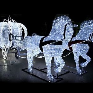 2021 Hot Sale Outdoor White Lighted Cinderella Pumpkin Horse Carriage For Christmas Wedding Decoration