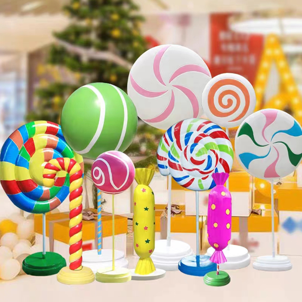 Customize Outdoor fiberglass hot air balloon ice cream lollipop sculptures/giant fiberglass sweet candy props