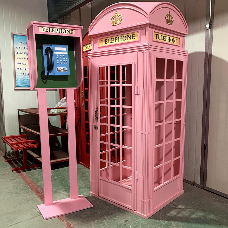 collapsible vintage pink photo booth / wedding party events antique telephone booth props / 2.4m metal durable photo booth