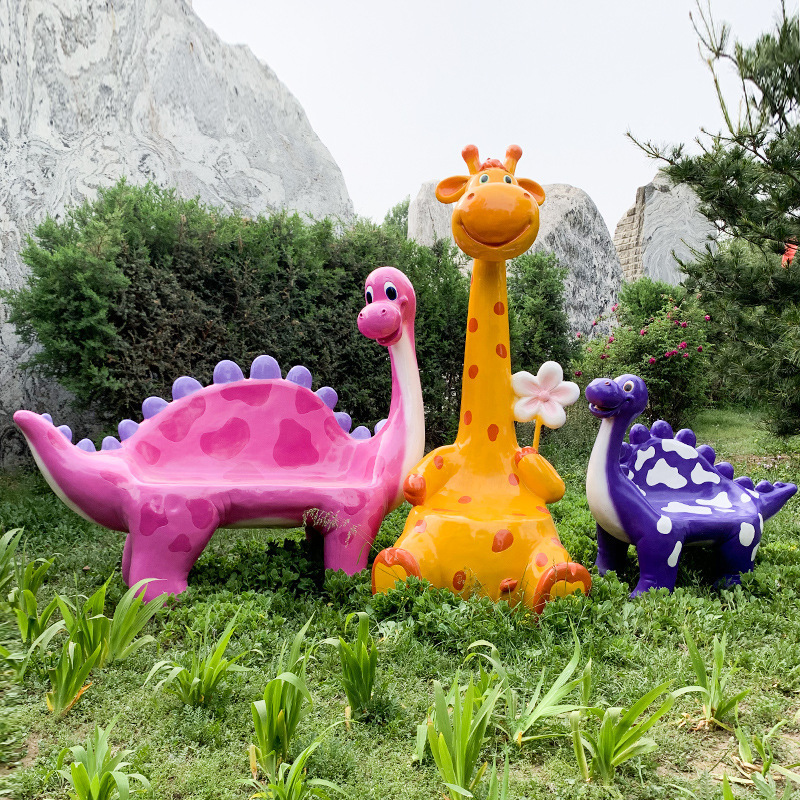 Customized fiberglass animals bench / resin cartoon dinosaur chairs / kids garden seating for amusement park shop decoration