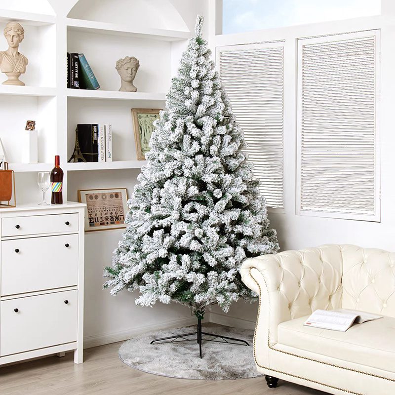 High quality artificial falling snow 100% pvc mixed pe christmas tree with green leaves