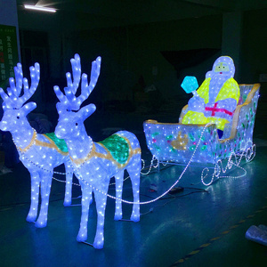 large outdoor 3d Acrylic motif lights Christmas sitting Santa Claus double Deer pull carts for Christmas decoration