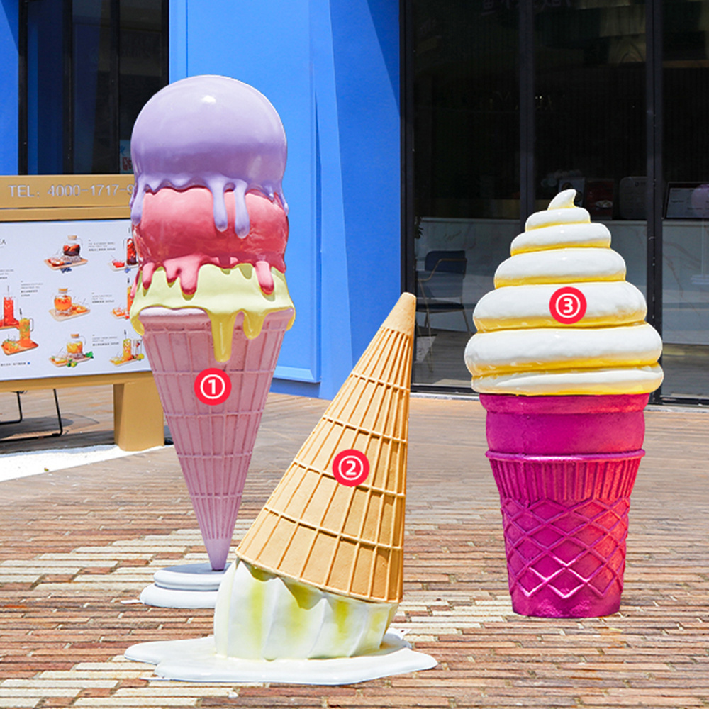 2022 hot selling candy props sculpture giant ice cream cone large melting popsicles statues