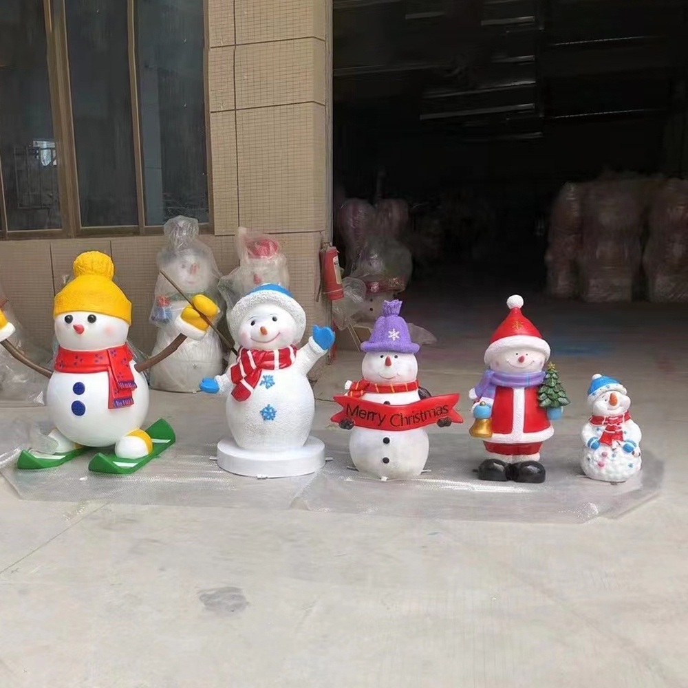 Life size christmas decoration fiberglass Snowman santa sculpture large santa sleigh props for outdoor decoration