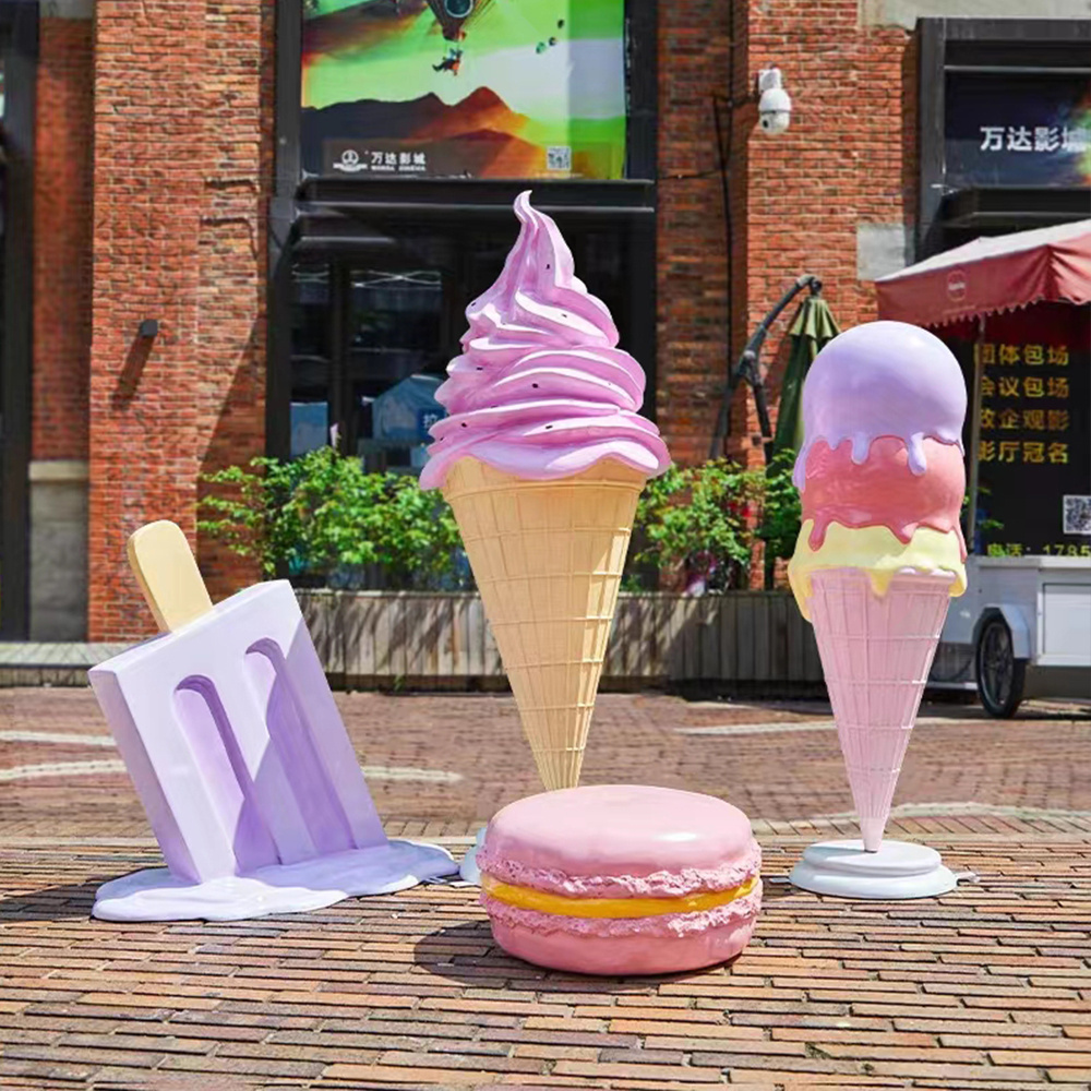 Customize Outdoor fiberglass hot air balloon ice cream lollipop sculptures/giant fiberglass sweet candy props