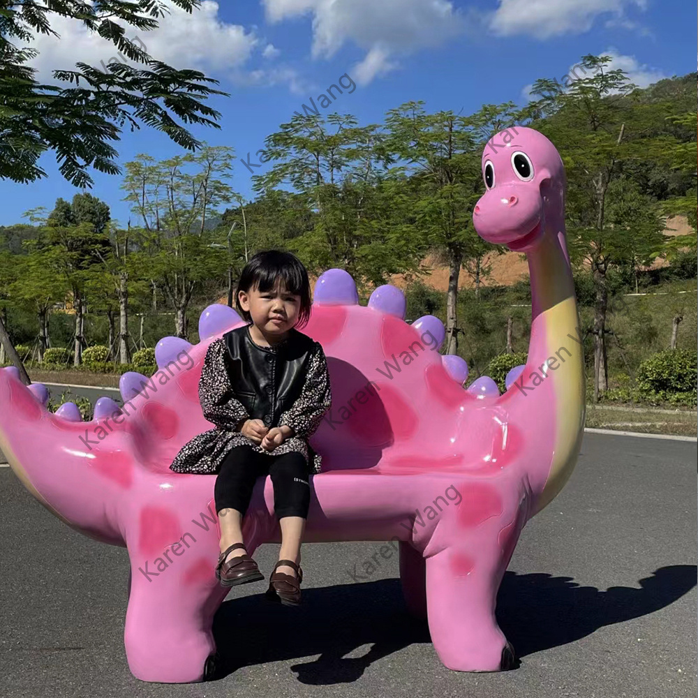 Customized fiberglass kids seats resin cartoon elephant giraffe dinosaur animals seating bench