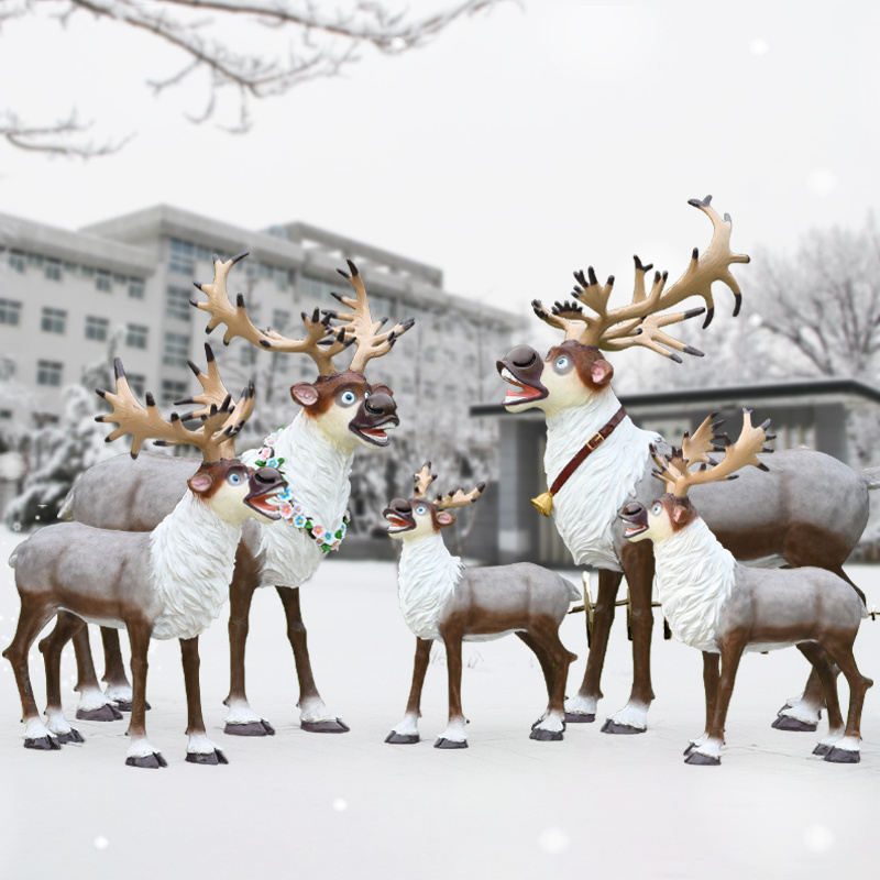 Outdoor large life size resin anime figure cartoon deer sculpture fiberglass resin reindeer statue for Christmas decoration