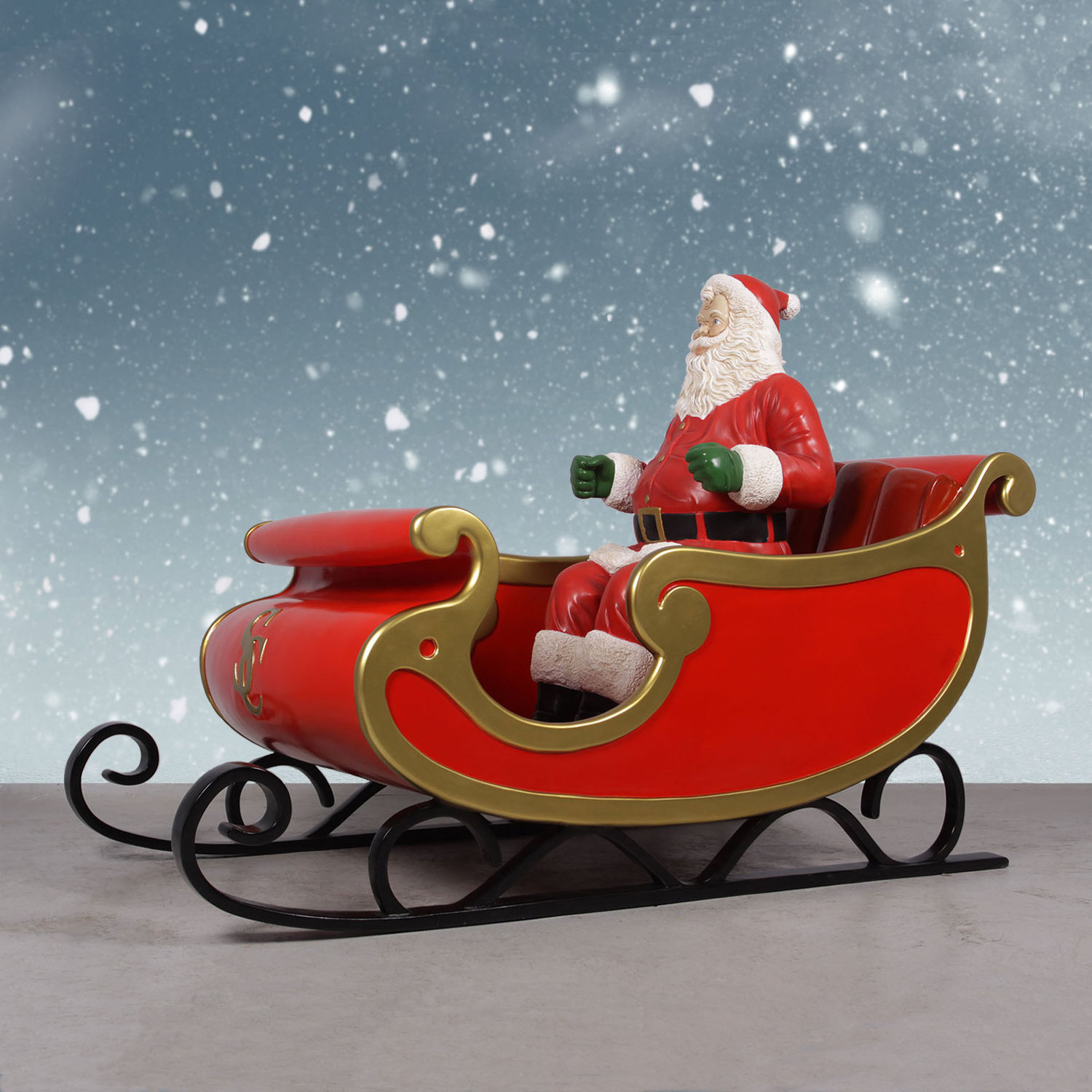 Customized New Design Life Size Christmas Fiberglass Santa Sleigh for Shopping Mall Center