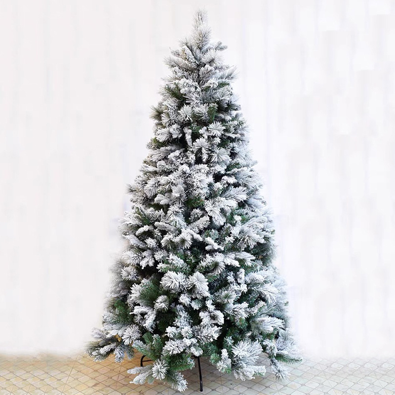 High quality artificial falling snow 100% pvc mixed pe christmas tree with green leaves