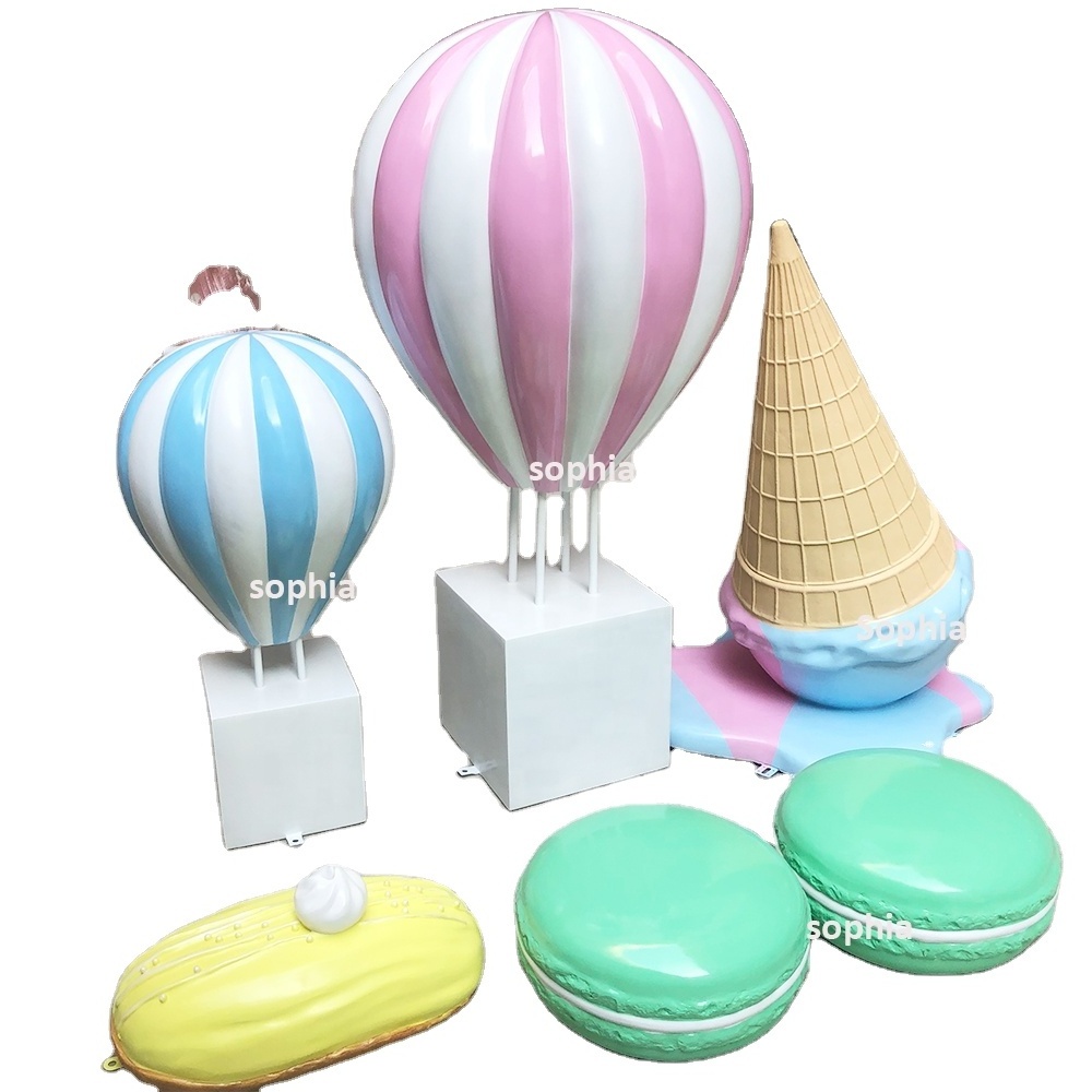 Customize Outdoor fiberglass hot air balloon ice cream lollipop sculptures/giant fiberglass sweet candy props