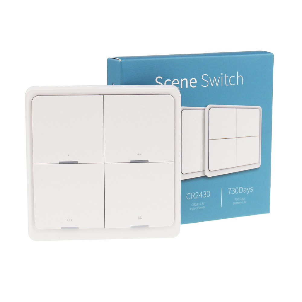 Electric Wireless Tuya Zigbee Scene light 2.4Ghz Smart Home Switch with 12 Scenes 4 Gang BT Switch Hub Required