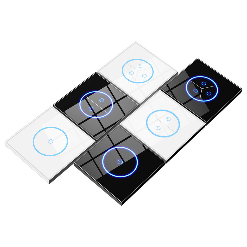 EU Standard 86mm 1/2/3 Gang Tuya Smart Home Wifi Switches Black Glass Panel Touch Screen Wall Light Smart Switch