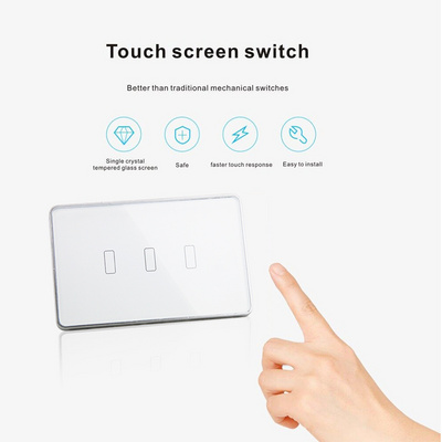 US Standard Wireless 3 Gang tuya touch screen light Smart Wall Wifi Switch Smart Home interruptor de pared inteligente