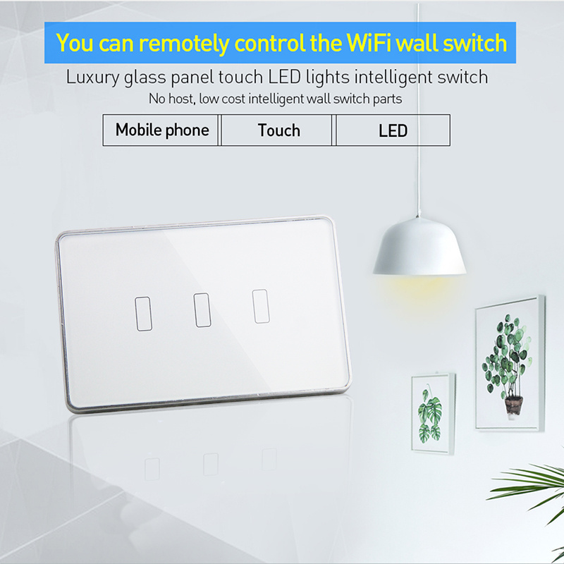 US Standard Wireless 3 Gang tuya touch screen light Smart Wall Wifi Switch Smart Home interruptor de pared inteligente