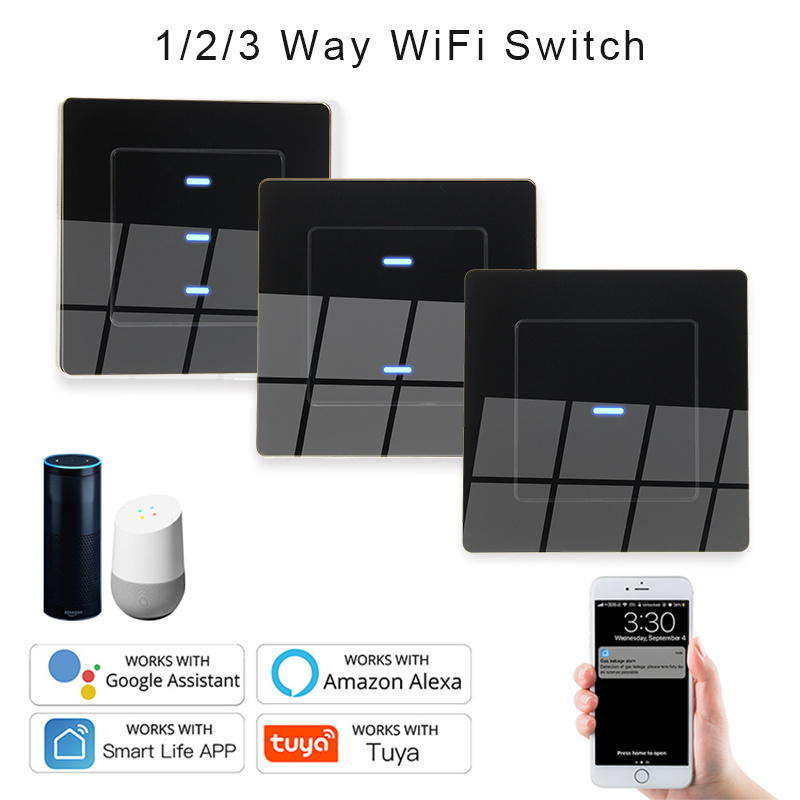 Eu standard 1/2/3 gang Smart Home Life Tuya Wireless Wifi glass panel touch wall light smart switch,easy to install