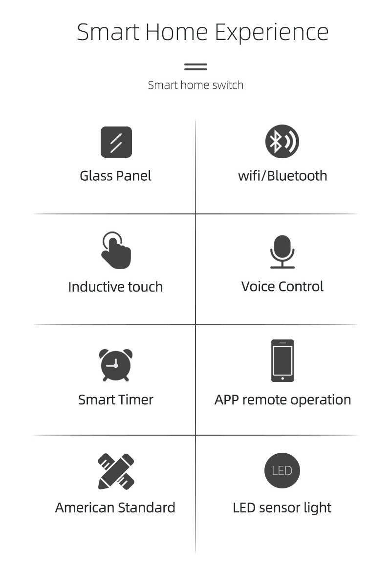 Tuya EU Standard Smart Home 1/2/3 Gang Glass Panel Wifi Touch Screen Switches Wall Light Smart Switch 86MM support Alexa Google