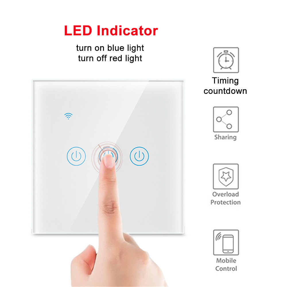 Tuya EU Standard Smart Home 1/2/3 Gang Glass Panel Wifi Touch Screen Switches Wall Light Smart Switch 86MM support Alexa Google