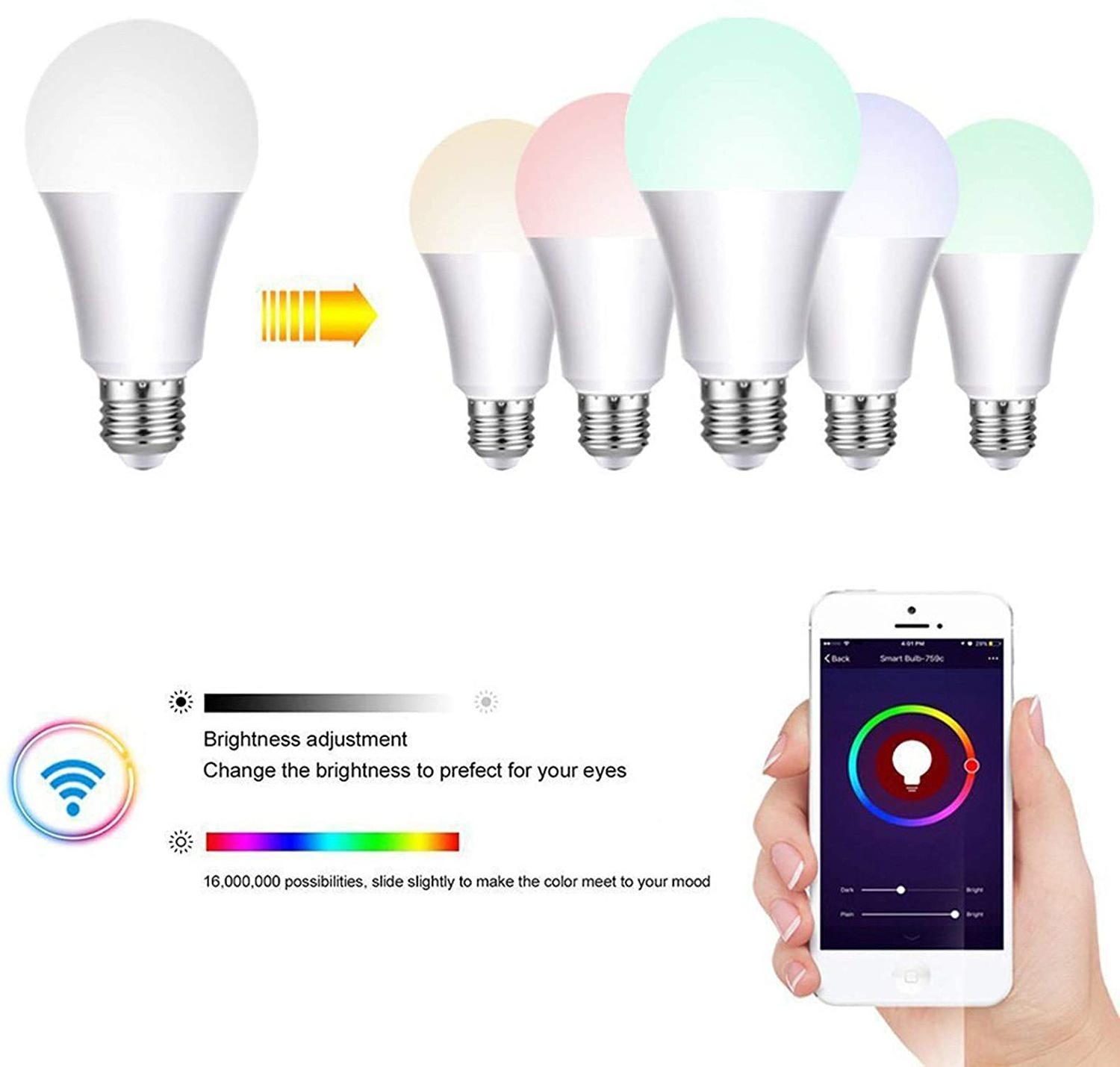 Tuya Smart Life App Dimming Colorful Smart Wifi Led Light Bulb RGBCW Wi-Fi Bulb with Music rhythm