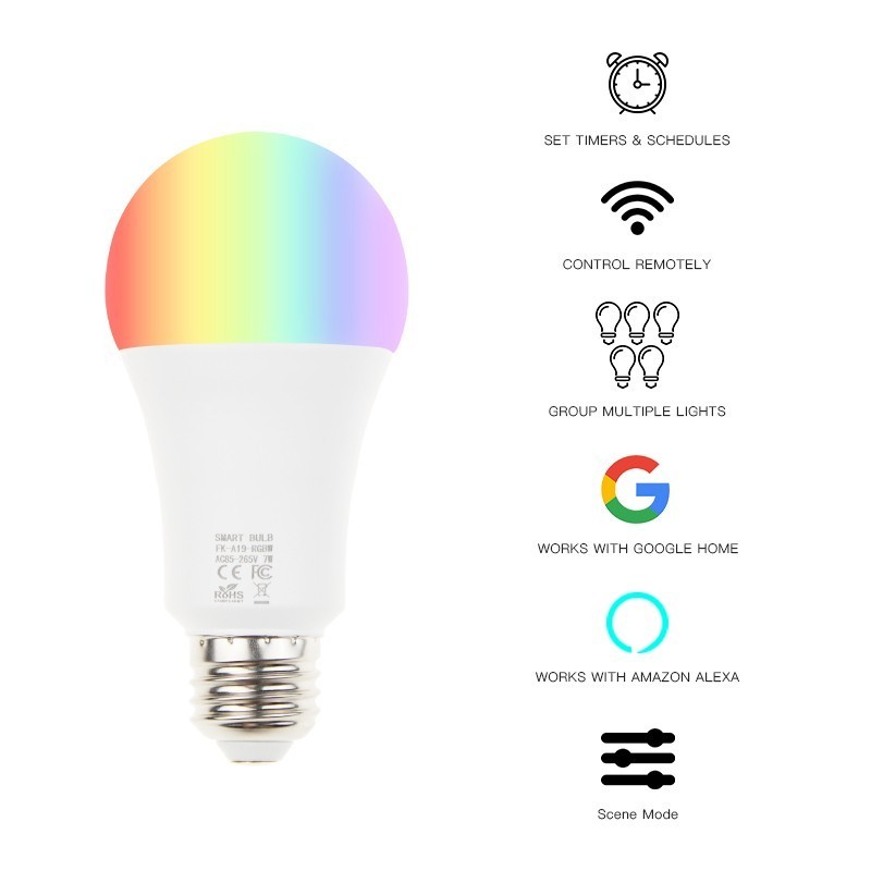 Tuya Smart Life App Dimming Colorful Smart Wifi Led Light Bulb RGBCW Wi-Fi Bulb with Music rhythm