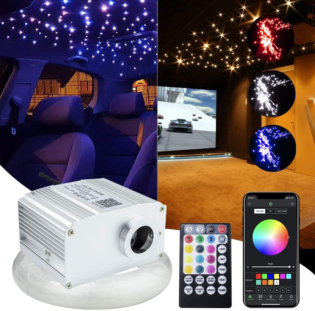 RGBW LED Engine 10W APP Controlled Fiber Optic Light Star Ceiling Kit