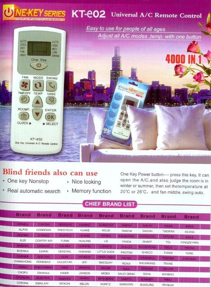 KT-e02 mini air conditioner universal remote control for all brand