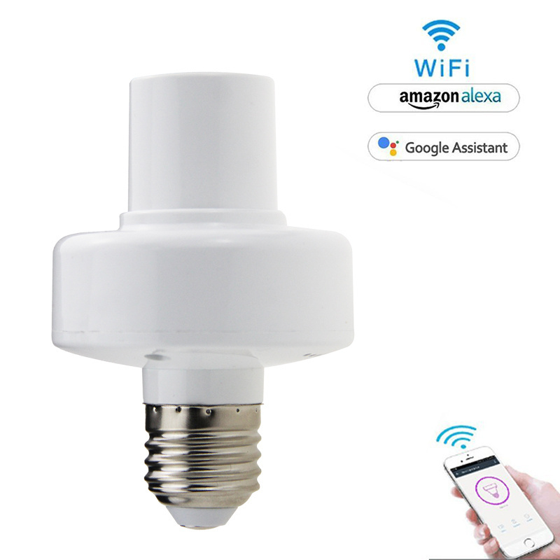 Wifi Light Bulb Socket E26, Smart Led Bulb Adapter Wireless Lamp Holder Works with Alexa and Google