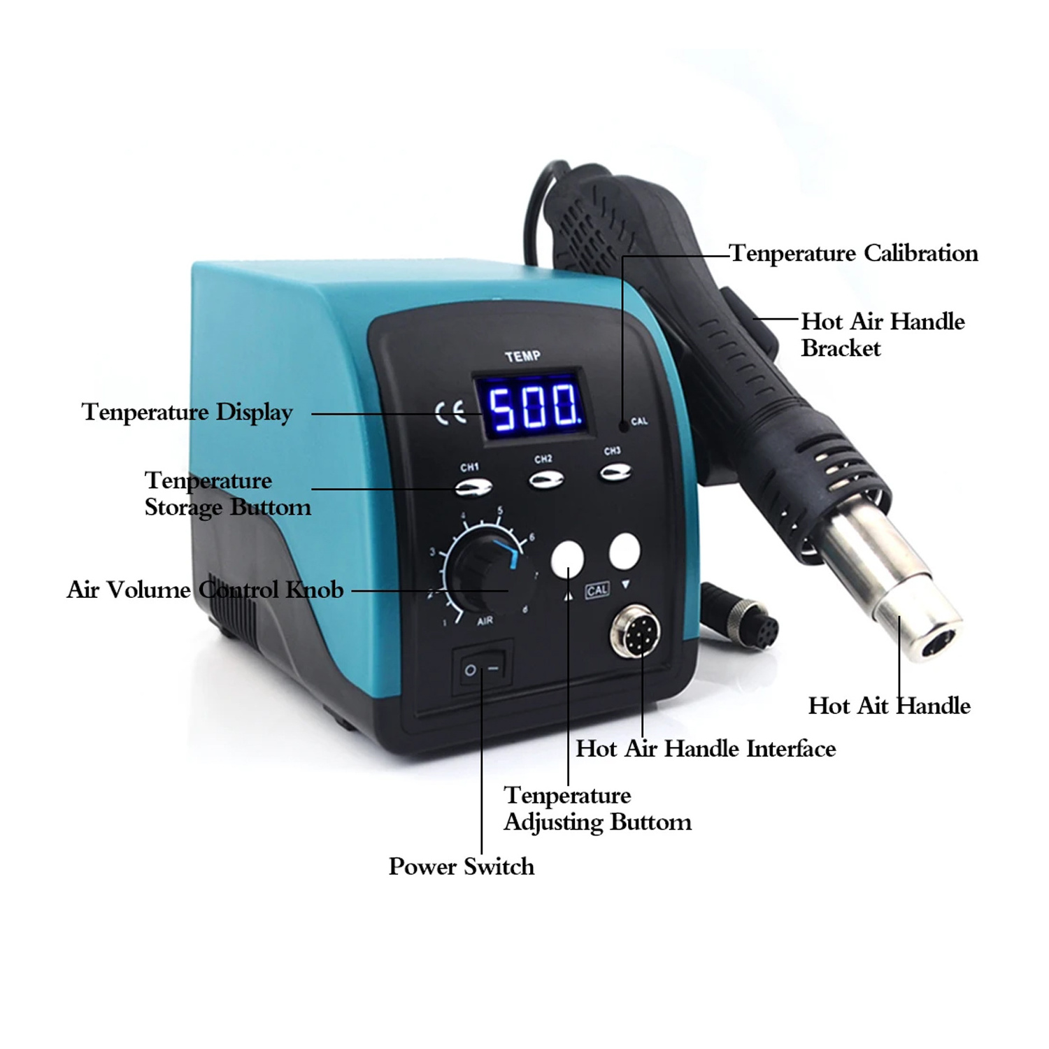 858D 750w led digital display rework desoldering station soldering hot air gun with mobile phone repairing station