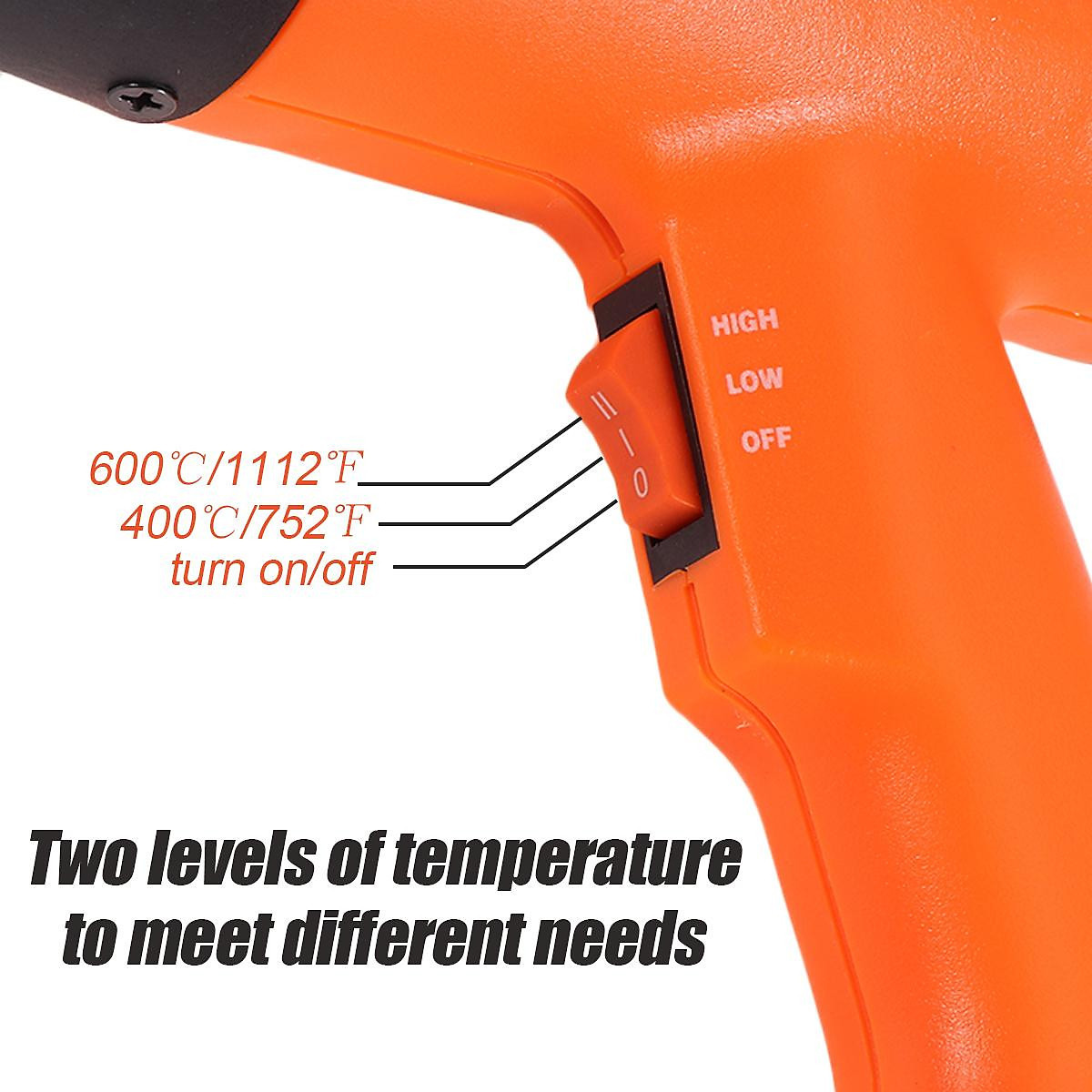 1600W heat gun two-speed Adjustable Temperature Shrink hot air gun for Sealing,packaging,wrapping