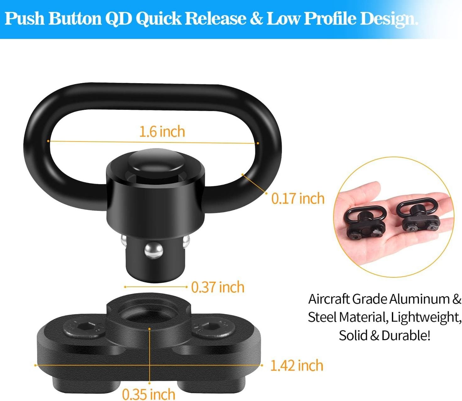 BSCI factory Two Point Traditional Mlock Sling Rail Mounts 1.25 Inch QD Push Button Sling Swivel Loop