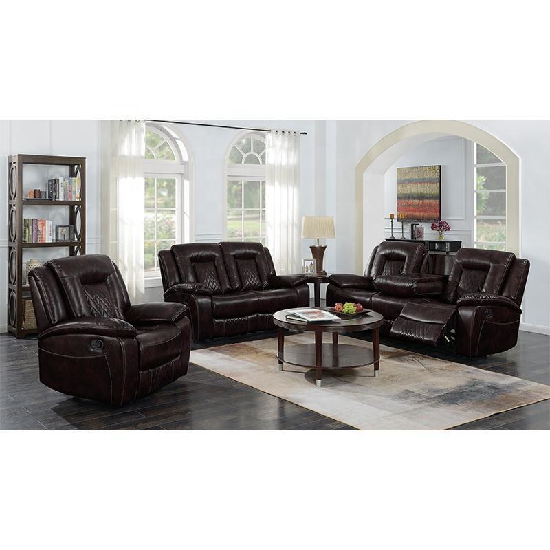 Modern Style Black Leather Recliner Sofa Set Furniture Luxury Recliner Sofa Set 2+2+1 Seater for Living Room