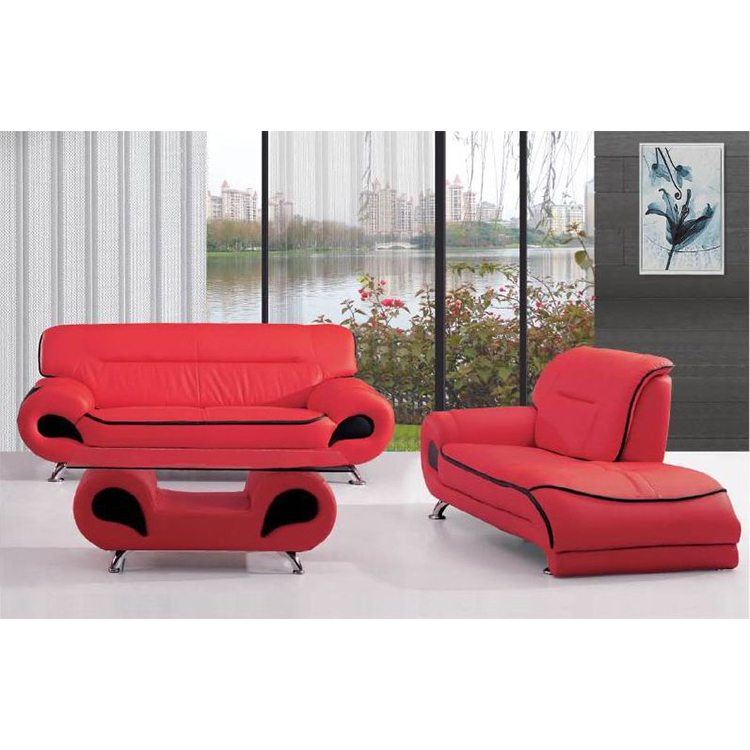 Upscale Top Quality Elegant Red And Black Leather Wooden Designs Couch Designs Furniture Sofa Set