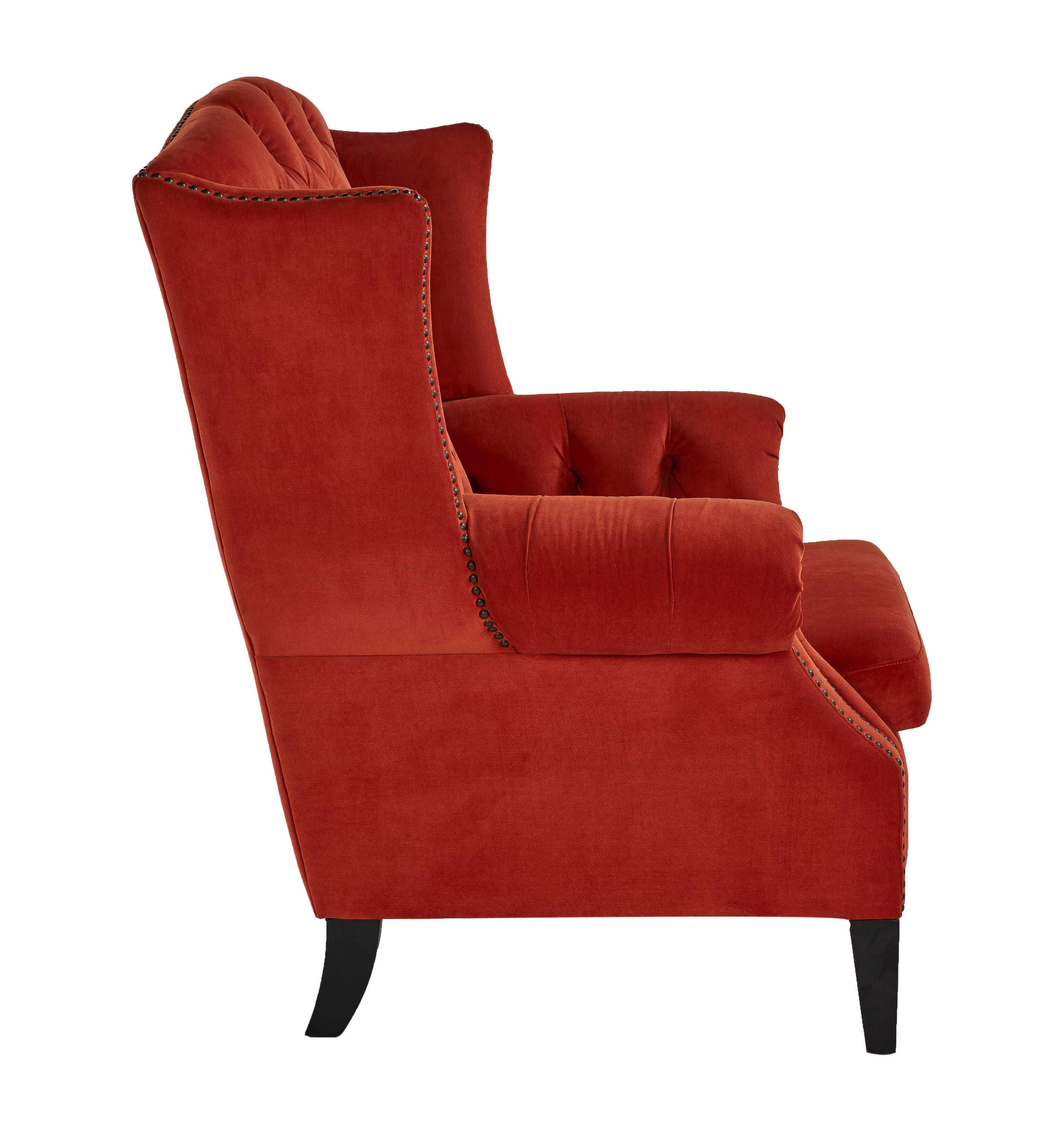 Luxury royal red velvet fabric classic accent comfort soft sponge buckle design lounge sofa chairs