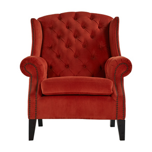 Luxury royal red velvet fabric classic accent comfort soft sponge buckle design lounge sofa chairs