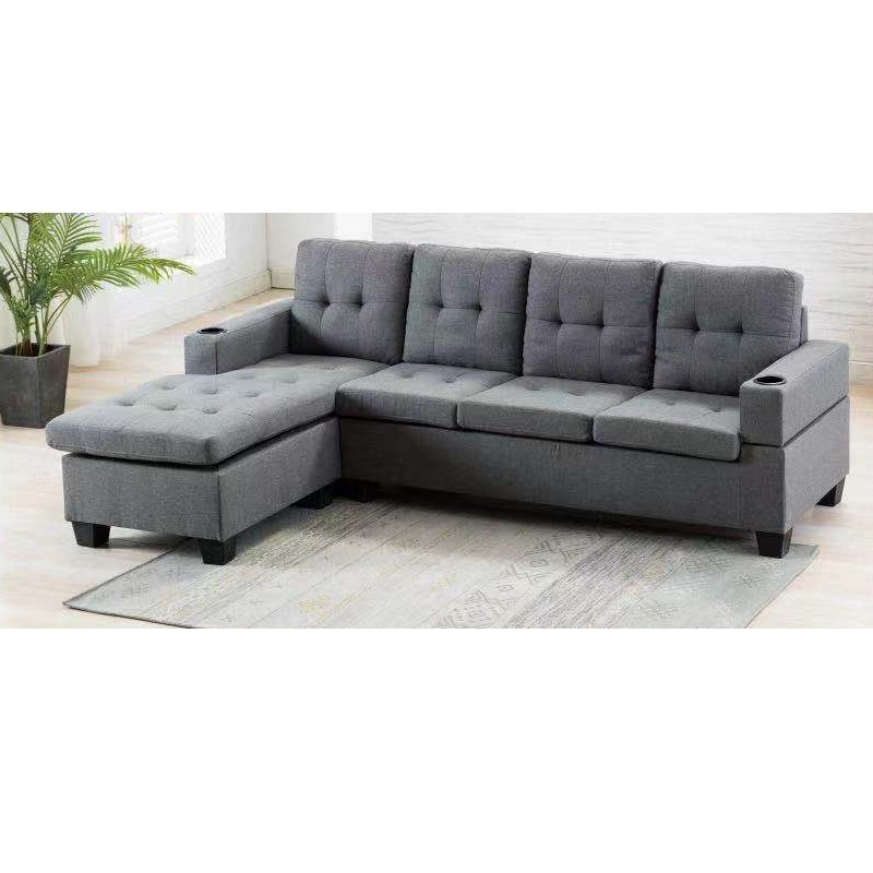 Durable quality indoor furniture fabric sectional sofa linen material  grey color sofa for elegant living room