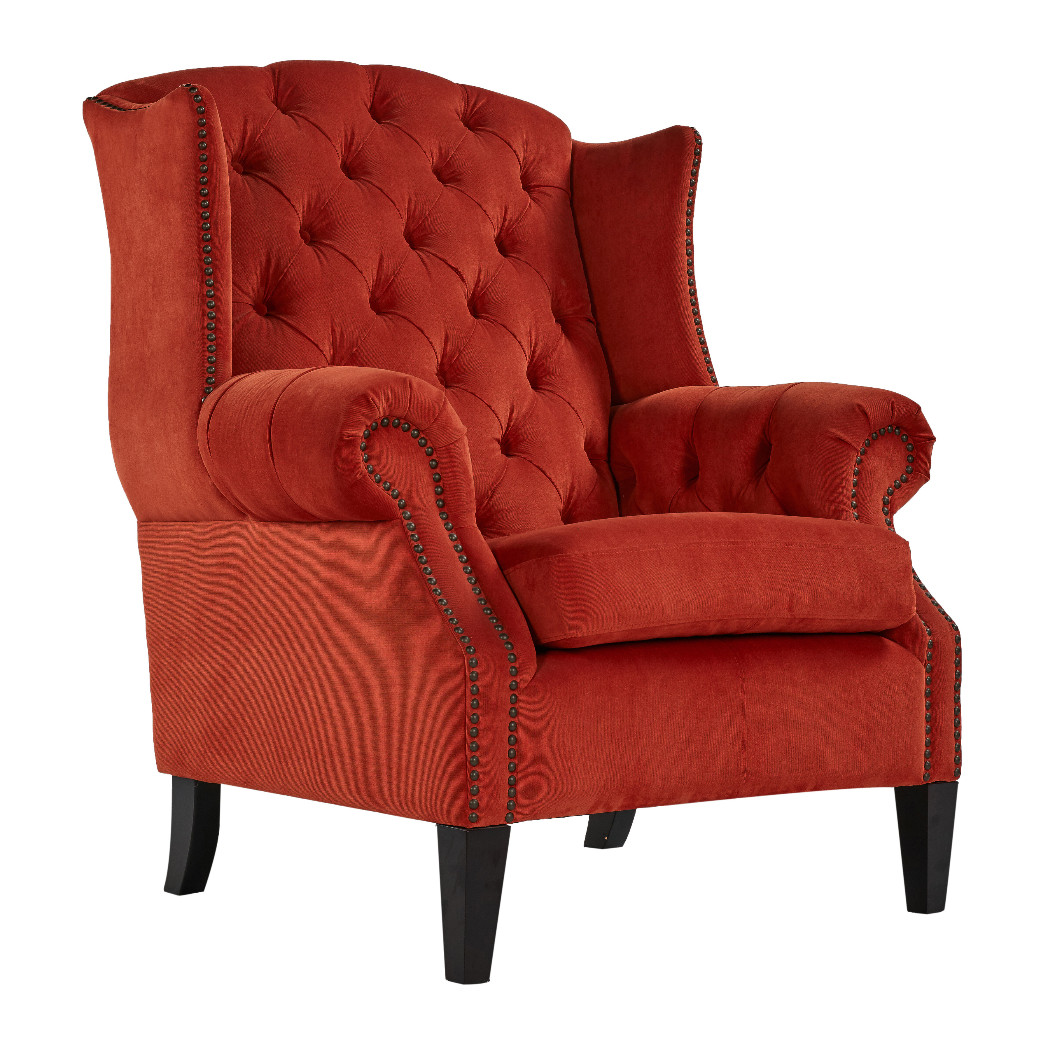 Luxury royal red velvet fabric classic accent comfort soft sponge buckle design lounge sofa chairs