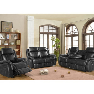 New living room sofas luxury high quality black leather sofa multifunction 3+2+1 recliner sofa set