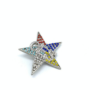 Custom masonic OES star shape rhinestone lapel pin clip safety pin