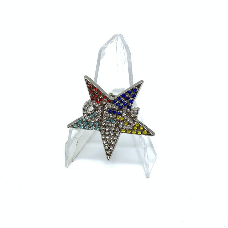 Custom masonic OES star shape rhinestone lapel pin clip safety pin