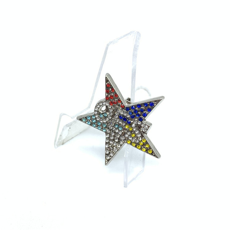 Custom masonic OES star shape rhinestone lapel pin clip safety pin