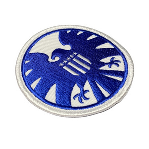 Low price custom iron on patches garment accessories round eagle shape embroidery patch glue back